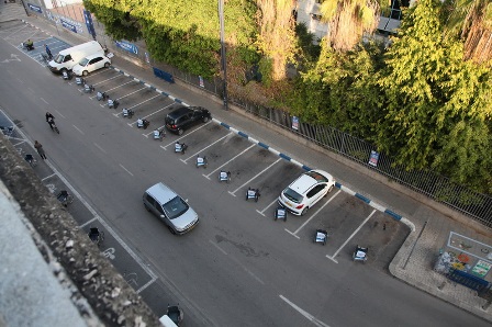 Dozens of wheelchairs occupy parking spots on 4th street in Tel Aviv for a few long hours