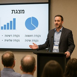 תמונה של אדם שמציג מצגת בכנס