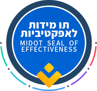 **ALT:**
תו מידות לאפקטיביות – סמל עגול כחול עם כיתוב בעברית "תו מידות לאפקטיביות" ובאנגלית "MIDOT SEAL OF EFFECTIVENESS", עם אלמנטים צבעוניים סביבו ואייקון צהוב בתחתית.
